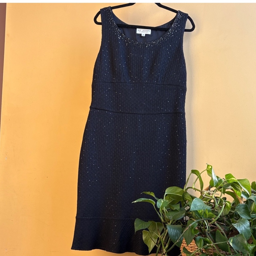 St.John Evening Crystal Fit and Flare Dress Black Size 12